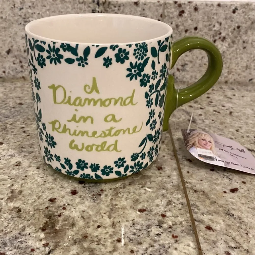 NWT Dolly Parton A Diamond In A Rhinestone World Green Floral Coffee Mug
